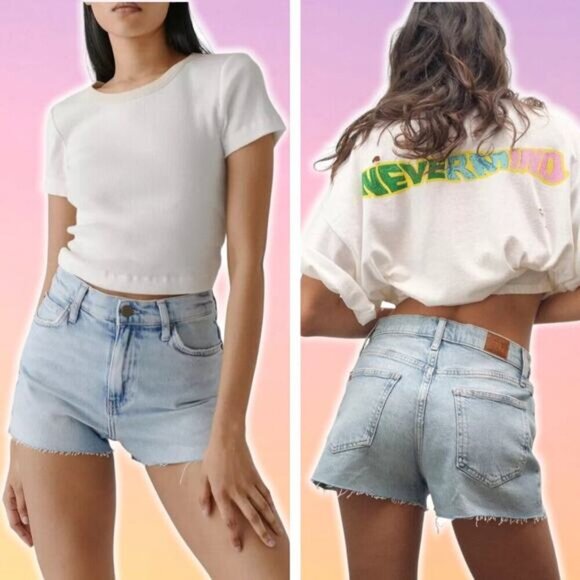 BDG Girlfriend Denim Short Sz 25 Frayed Cut Out Hem - Picture 1 of 7